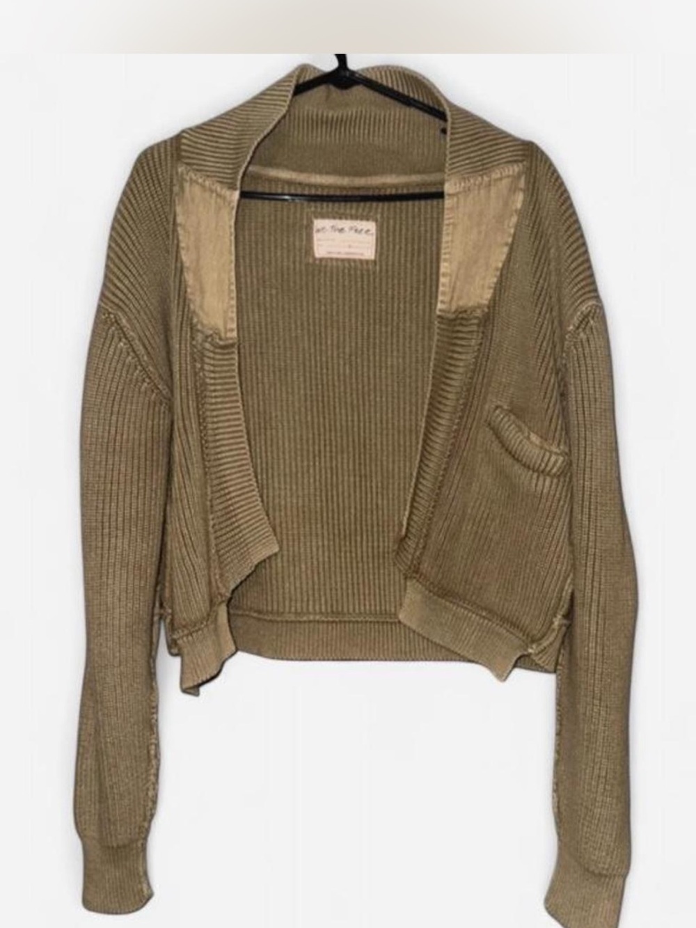 Free People Olive Green Open-Front Ribbed Women's Sweater